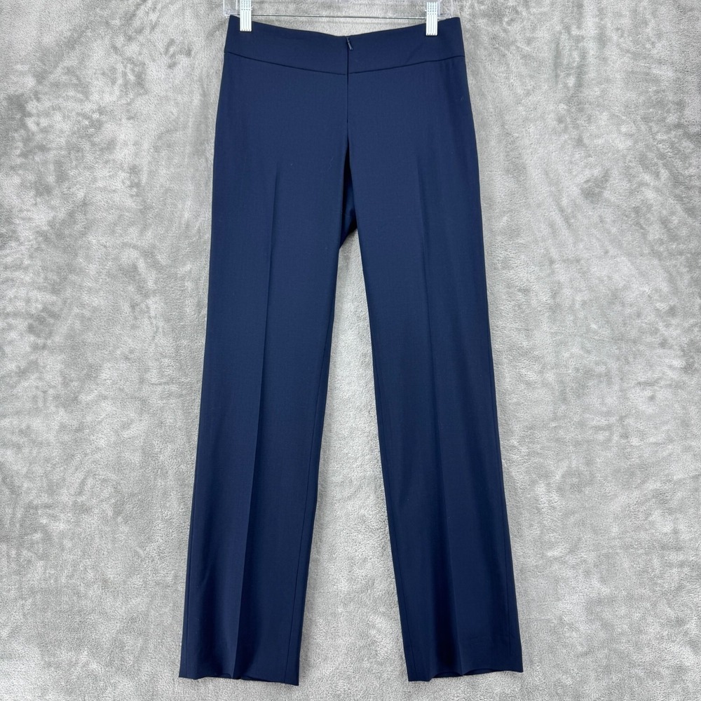 Worth Pants Women 2 Navy Blue Wool Blend Stretch Career Trouser Straight‎ Office
